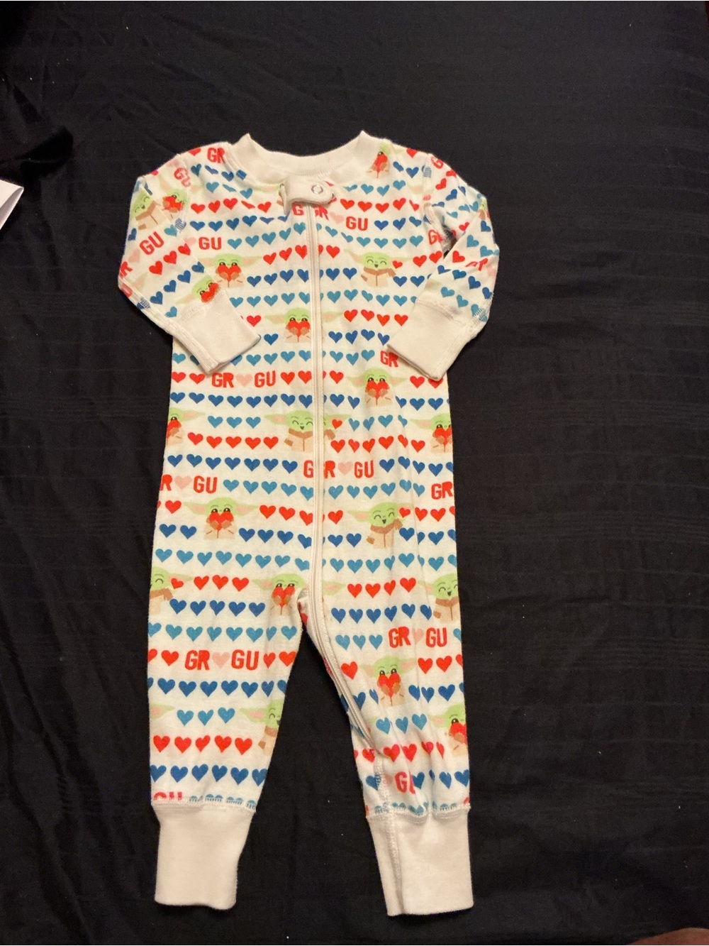 Hanna Andersson White Footie Pajamas with Red & Blue Hearts and Green Frogs